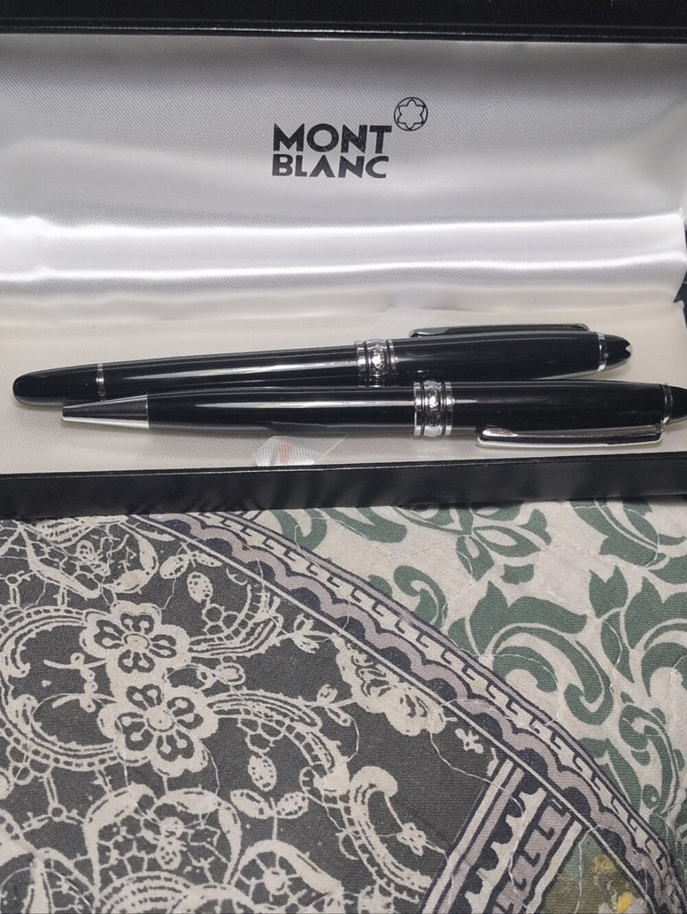 Mont Blanc Black and Silver Ballpoint & Rollerball Pen Set